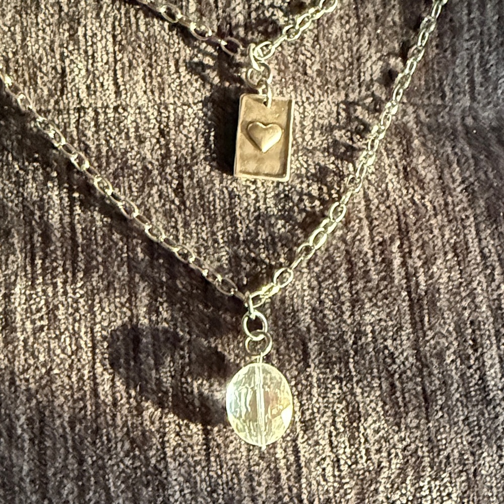 Double Layered Silver Heart Necklace - Picture 2 of 10